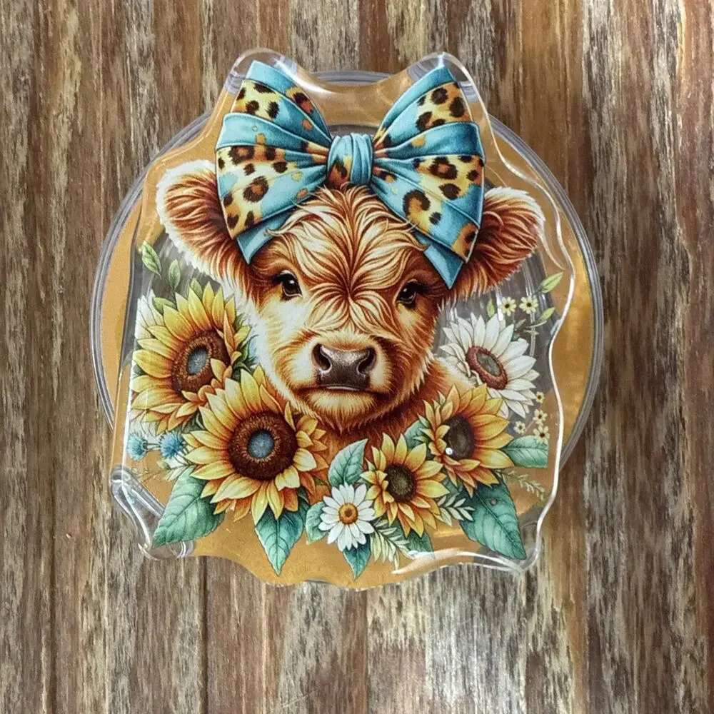 Magnetic Cow with Bow and Flowers Pop Up Phone Grip